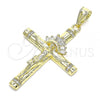 Oro Laminado Religious Pendant, Gold Filled Style Crucifix Design, with White Cubic Zirconia, Polished, Golden Finish, 05.253.0146