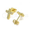 Oro Laminado Stud Earring, Gold Filled Style Cross Design, with White Micro Pave, Polished, Golden Finish, 02.342.0117