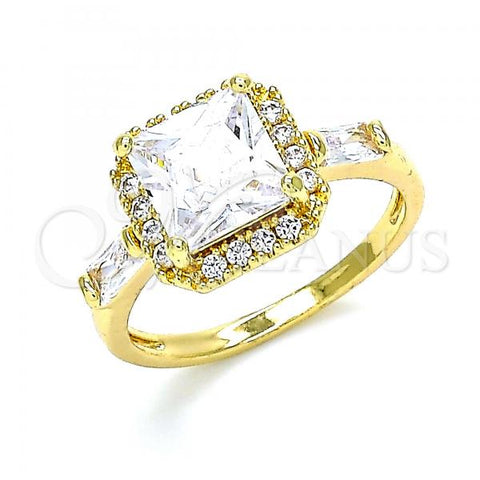 Oro Laminado Multi Stone Ring, Gold Filled Style with White Cubic Zirconia, Polished, Golden Finish, 01.210.0129.07