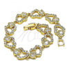 Oro Laminado Fancy Bracelet, Gold Filled Style Heart Design, with White Micro Pave and White Cubic Zirconia, Polished, Golden Finish, 03.346.0005.07