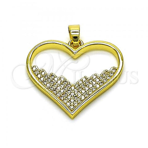 Oro Laminado Fancy Pendant, Gold Filled Style Heart Design, with White Micro Pave, Polished, Golden Finish, 05.381.0012