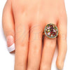 Oro Laminado Multi Stone Ring, Gold Filled Style Flower Design, with Multicolor Cubic Zirconia, Polished, Golden Finish, 01.266.0025.07 (Size 7)