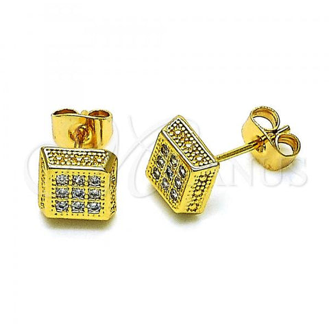 Oro Laminado Stud Earring, Gold Filled Style with White Micro Pave, Polished, Golden Finish, 02.344.0152