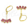 Oro Laminado Dangle Earring, Gold Filled Style with Pink Cubic Zirconia, Polished, Golden Finish, 02.09.0172.1