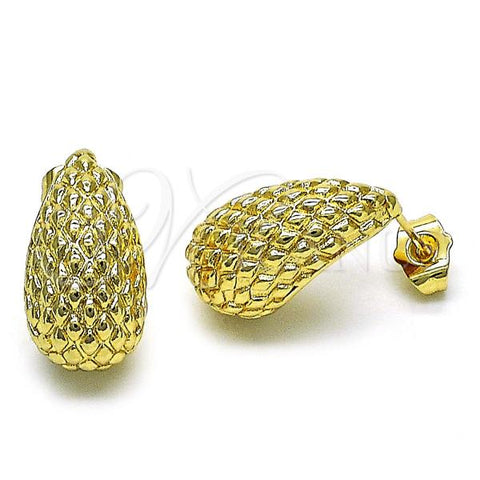 Oro Laminado Stud Earring, Gold Filled Style Teardrop Design, Diamond Cutting Finish, Golden Finish, 02.163.0294