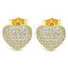 Oro Laminado Stud Earring, Gold Filled Style Heart Design, with White Micro Pave, Polished, Golden Finish, 02.156.0507