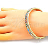 Oro Laminado Individual Bangle, Gold Filled Style Evil Eye Design, with White Crystal, Multicolor Enamel Finish, Golden Finish, 07.380.0001.2.05