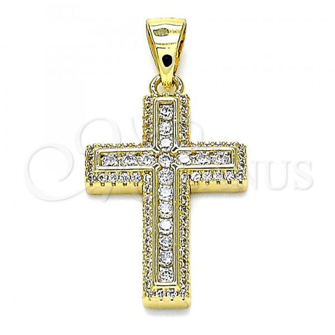 Oro Laminado Religious Pendant, Gold Filled Style Cross Design, with White Micro Pave and White Cubic Zirconia, Polished, Golden Finish, 05.342.0075