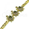 Oro Laminado Fancy Bracelet, Gold Filled Style Turtle and Fish Design, with Green and White Cubic Zirconia, Polished, Golden Finish, 03.284.0024.07
