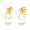 Oro Laminado Stud Earring, Gold Filled Style Ball Design, with Ivory Pearl, Polished, Golden Finish, 02.63.2124