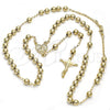 Oro Laminado Medium Rosary, Gold Filled Style Heart and Crucifix Design, Polished, Golden Finish, 09.118.0015.24