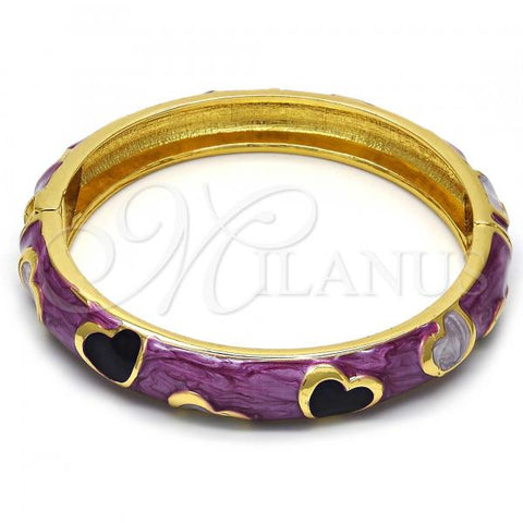 Oro Laminado Individual Bangle, Gold Filled Style Heart Design, Purple Enamel Finish, Golden Finish, 07.246.0011.3.05 (11 MM Thickness, Size 5 - 2.50 Diameter)
