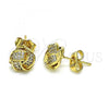Oro Laminado Stud Earring, Gold Filled Style Love Knot Design, with White Micro Pave, Polished, Golden Finish, 02.156.0639