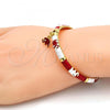 Oro Laminado Individual Bangle, Gold Filled Style Elephant Design, with White Crystal, Red Enamel Finish, Golden Finish, 07.254.0002.3.03 (06 MM Thickness, Size 3 - 2.00 Diameter)
