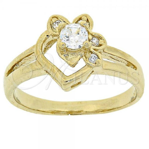 Oro Laminado Multi Stone Ring, Gold Filled Style Flower Design, with White Cubic Zirconia, Polished, Golden Finish, 5.166.013.09 (Size 9)
