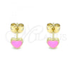 Oro Laminado Stud Earring, Gold Filled Style Heart Design, Pink Enamel Finish, Golden Finish, 02.213.0292.2