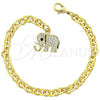 Oro Laminado Charm Bracelet, Gold Filled Style Elephant Design, with Black and White Crystal, Black Enamel Finish, Golden Finish, 03.63.0552.1