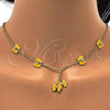 Oro Laminado Earring and Pendant Children Set, Gold Filled Style Butterfly Design, with White Crystal, Yellow Enamel Finish, Golden Finish, 06.60.0004.2