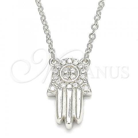 Sterling Silver Pendant Necklace, Hand of God Design, with White Cubic Zirconia, Polished, Rhodium Finish, 04.336.0207.16