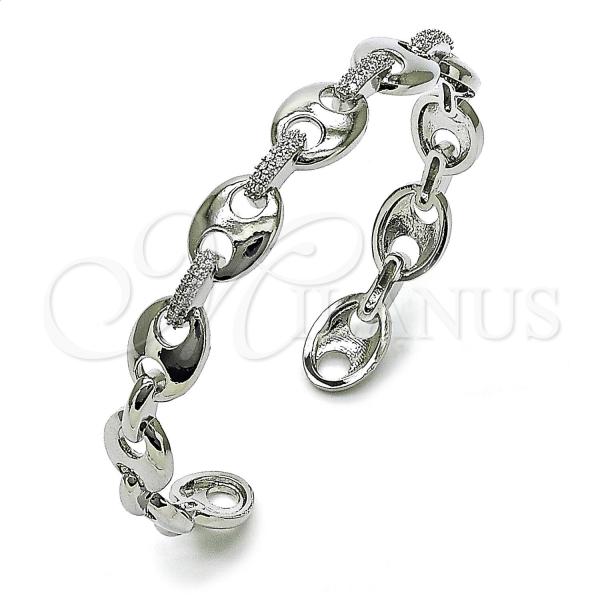 Rhodium Plated Individual Bangle, Puff Mariner Design, with White Micro Pave, Polished, Rhodium Finish, 07.60.0016.1