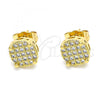 Oro Laminado Stud Earring, Gold Filled Style with White Micro Pave, Polished, Golden Finish, 02.344.0090