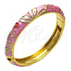 Oro Laminado Individual Bangle, Gold Filled Style Flower Design, Pink Enamel Finish, Golden Finish, 07.246.0008.4.05 (10 MM Thickness, Size 5 - 2.50 Diameter)