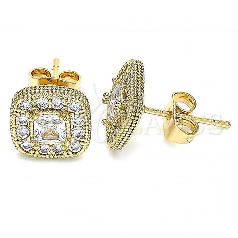 Oro Laminado Stud Earring, Gold Filled Style with White Micro Pave, Polished, Golden Finish, 02.344.0082