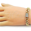 Oro Laminado Fancy Bracelet, Gold Filled Style Chunky Design, with White Micro Pave, Polished, Golden Finish, 03.156.0041.07