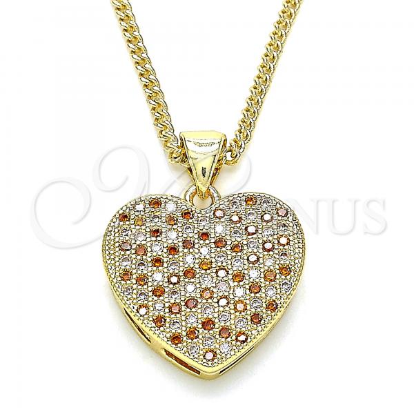 Oro Laminado Pendant Necklace, Gold Filled Style Heart Design, with Garnet and White Micro Pave, Polished, Golden Finish, 04.156.0356.1.20