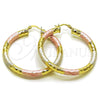 Oro Laminado Large Hoop, Gold Filled Style Hollow Design, Diamond Cutting Finish, Tricolor, 02.213.0309.1.50