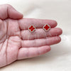 Oro Laminado Stud Earring, Gold Filled Style Four-leaf Clover Design, with Garnet Mother of Pearl and White Micro Pave, Polished, Golden Finish, 02.283.0245.2