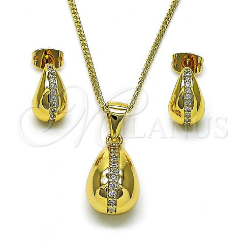Oro Laminado Earring and Pendant Adult Set, Gold Filled Style Teardrop Design, with White Micro Pave, Polished, Golden Finish, 10.342.0163
