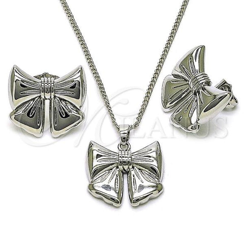 Rhodium Plated Earring and Pendant Adult Set, Bow Design, Polished, Rhodium Finish, 10.60.0004.1