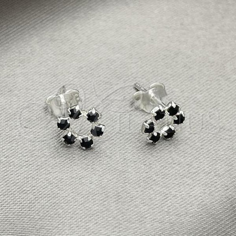 Sterling Silver Stud Earring, Flower Design, with Black Crystal, Polished, Silver Finish, 02.406.0016.01