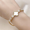 Oro Laminado Fancy Bracelet, Gold Filled Style Four-leaf Clover and Miami Cuban Design, with White Cubic Zirconia and Ivory Mother of Pearl, Polished, Golden Finish, 03.283.0415.1.07