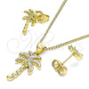 Oro Laminado Earring and Pendant Adult Set, Gold Filled Style Tree Design, Polished, Golden Finish, 10.156.0403