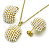 Oro Laminado Earring and Pendant Adult Set, Gold Filled Style with Ivory Pearl, Polished, Golden Finish, 10.379.0039