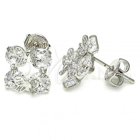 Rhodium Plated Stud Earring, Butterfly Design, with White Cubic Zirconia, Polished, Rhodium Finish, 02.106.0027.1
