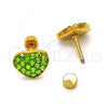 Stainless Steel Stud Earring, Heart Design, with Light Green Crystal, Polished, Golden Finish, 02.271.0022.4