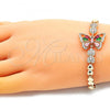 Oro Laminado Fancy Bracelet, Gold Filled Style Butterfly and Heart Design, with Multicolor Cubic Zirconia, Polished, Golden Finish, 03.283.0130.1.07