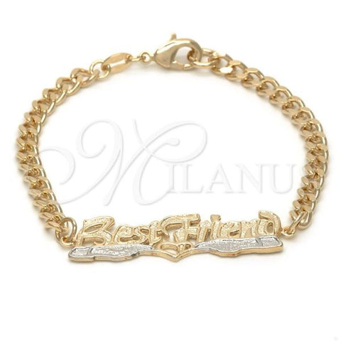 Oro Laminado ID Bracelet, Gold Filled Style Heart and Curb Design, Polished, Golden Finish, 03.32.0143.07