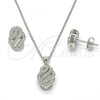 Sterling Silver Earring and Pendant Adult Set, with White Micro Pave, Polished, Rhodium Finish, 10.174.0232