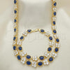 Oro Laminado Necklace and Bracelet, Gold Filled Style Butterfly Design, with Sapphire Blue and White Cubic Zirconia, Polished, Golden Finish, 06.284.0004.2
