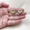 Oro Laminado Stud Earring, Gold Filled Style Flower and Ball Design, with Ivory Pearl, Diamond Cutting Finish, Golden Finish, 02.282.0053
