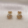 Oro Laminado Stud Earring, Gold Filled Style Love Knot Design, with White Micro Pave, Polished, Golden Finish, 02.342.0141