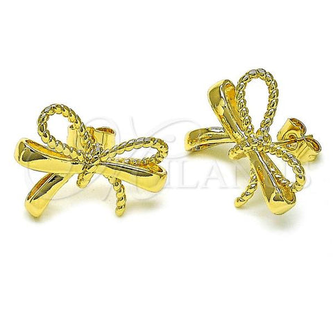Oro Laminado Stud Earring, Gold Filled Style Bow and Twist Design, Polished, Golden Finish, 02.163.0328