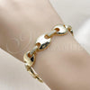 Oro Laminado Fancy Bracelet, Gold Filled Style Puff Mariner Design, with White Cubic Zirconia, Polished, Golden Finish, 03.213.0383.08
