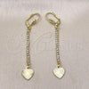 Oro Laminado Long Earring, Gold Filled Style Heart Design, with White Cubic Zirconia, Golden Finish, 5.074.008.1