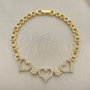 Oro Laminado Fancy Bracelet, Gold Filled Style Heart Design, with White Micro Pave, Polished, Golden Finish, 03.283.0032.08