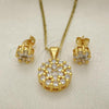 Oro Laminado Earring and Pendant Adult Set, Gold Filled Style Sun and Flower Design, with White Cubic Zirconia, Polished, Golden Finish, 10.342.0096